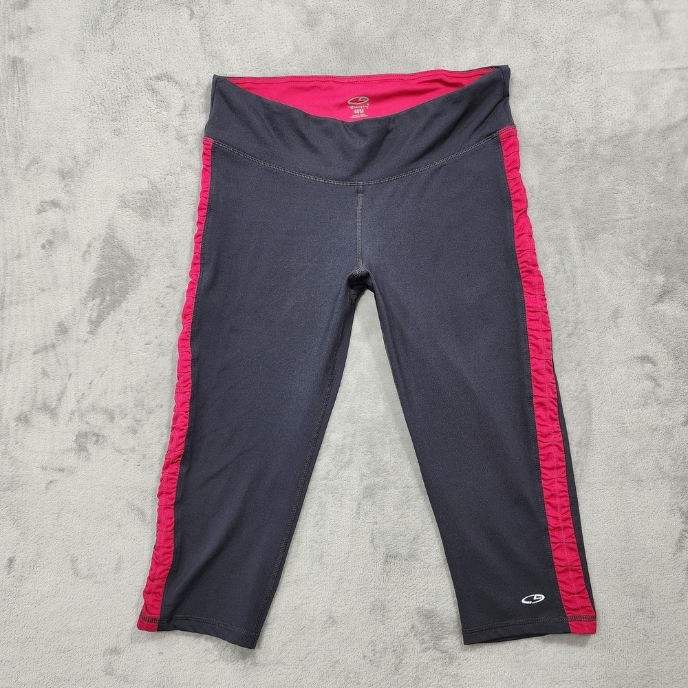 C9 By Champion Capri‎ Leggings Womens M Gray Pink Ruched Side Yoga Gym Running